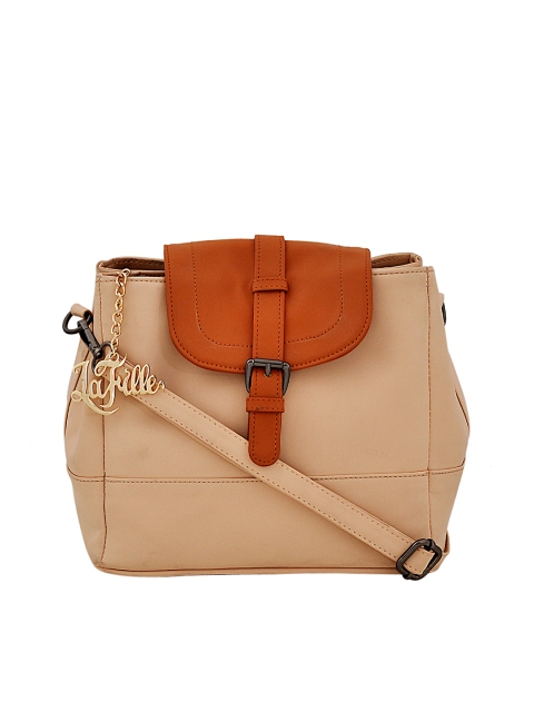 

LaFille Peach-Coloured & Tan Solid Handheld Bag