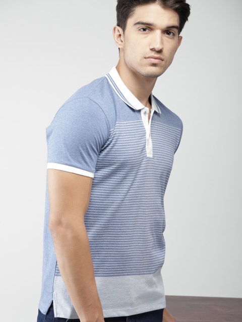 

INVICTUS Men Blue Striped Polo Collar T-shirt