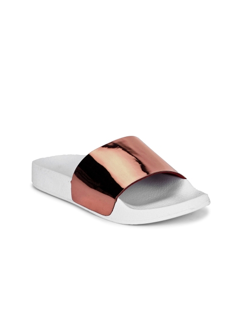 

Truffle Collection Women Copper-Toned Solid Synthetic Open Toe Flats