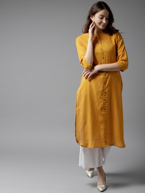 

Moda Rapido Women Mustard Yellow Solid Straight Kurta