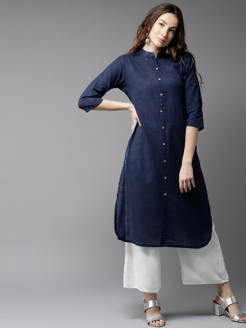 

Moda Rapido Women Navy Solid Straight Kurta, Navy blue