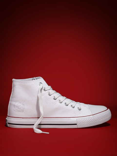 

BRITISH KNIGHTS Men White Solid Canvas Mid-Top Sneakers