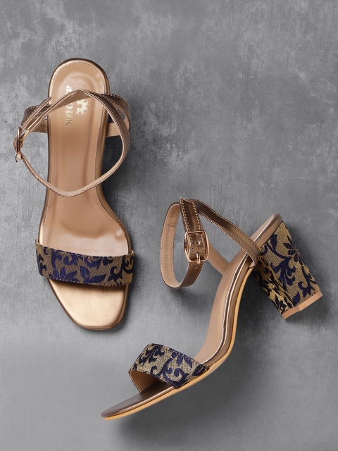 

Anouk Women Navy & Gold-Toned Woven Design Sandals, Navy blue