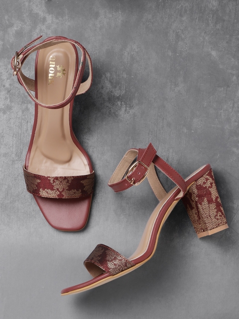 

Anouk Women Maroon & Gold-Toned Woven Design Sandals