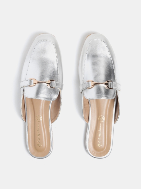 

Mast & Harbour Women Silver-Toned Solid Mules