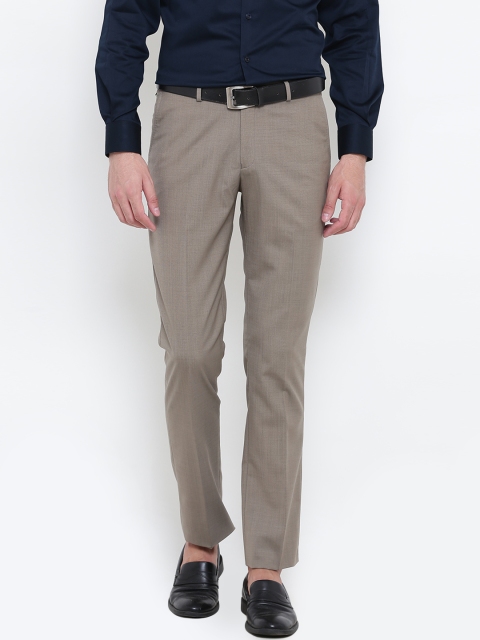 

Blackberrys Men Beige Regular Fit Self Design Formal Trousers