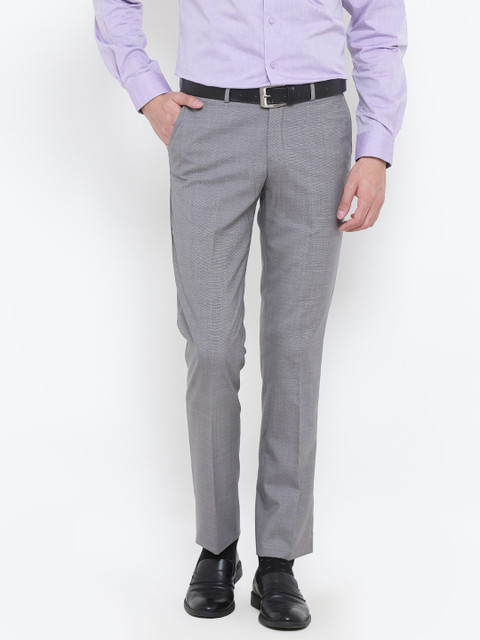 

Blackberrys Men Grey Regular Fit Solid Formal Trousers