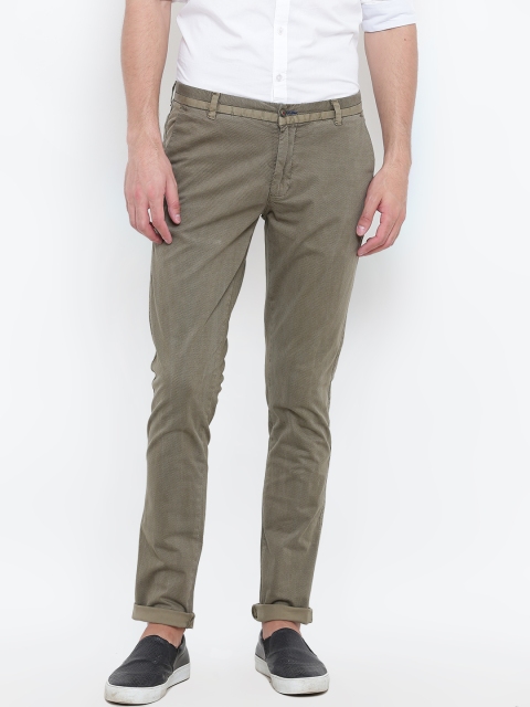 

Blackberrys Men Olive Green Regular Fit Self Design Trousers