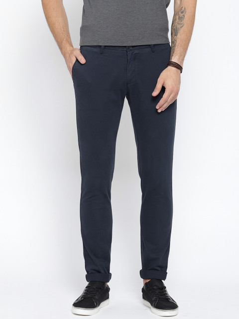 

Blackberrys Men Navy Blue Narrow Fit Solid Trousers