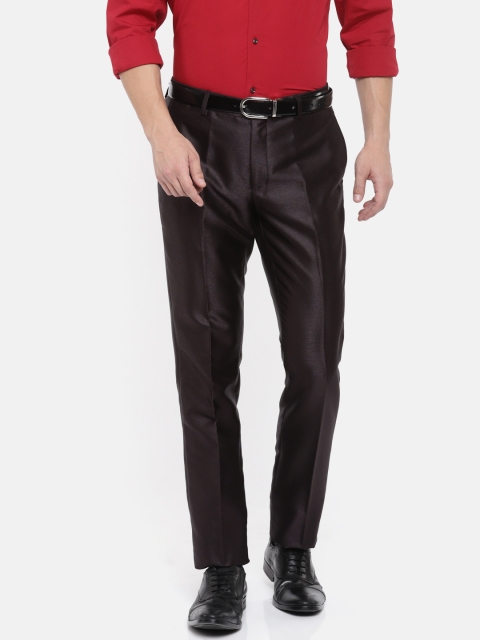 

Blackberrys Men Burgundy Regular Fit Solid Formal Trousers