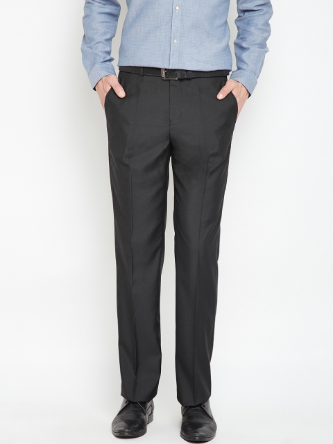 

Blackberrys Men Charcoal Grey Self-Striped Formal Trousers