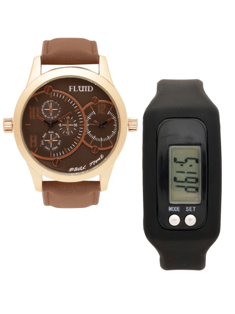 

FLUID Men Watch Gift Set, Brown