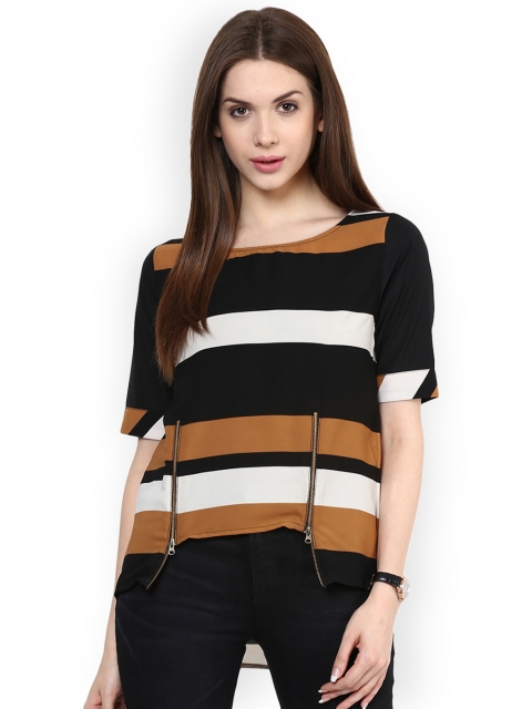 

Pannkh Women Black Striped High-Low Top
