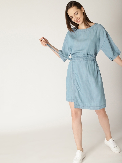 

ESPRIT Women Blue Denim Layered Fit and Flare Dress