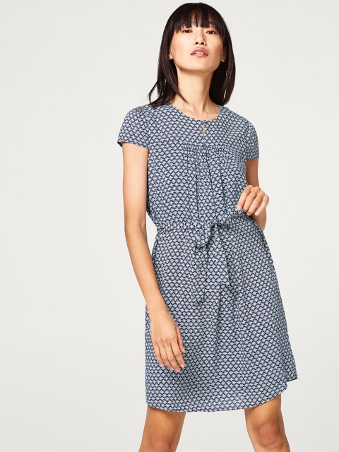 

ESPRIT Women Navy Blue Printed A-Line Dress