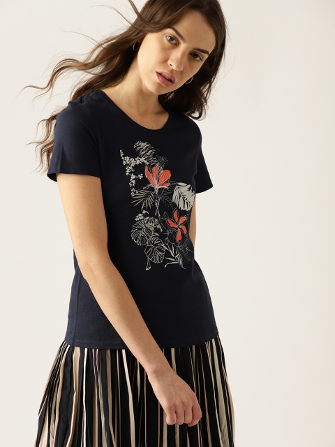

ESPRIT Women Navy Blue Printed Round Neck T-shirt