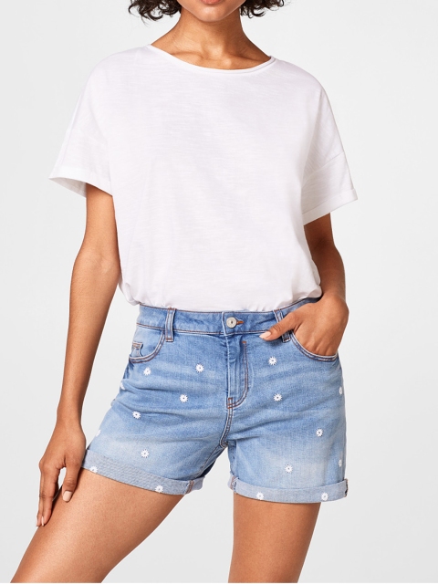 

ESPRIT Women Blue Embroidered Regular Fit Denim Shorts