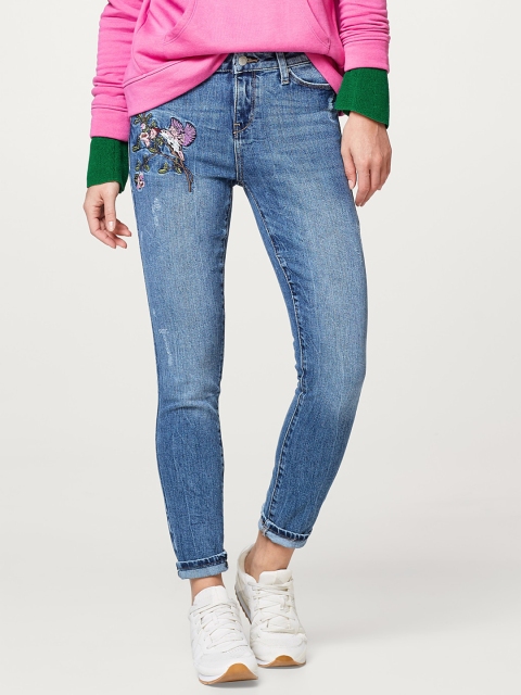 

ESPRIT Women Blue Slim Fit Mid-Rise Low Distress Stretchable Jeans