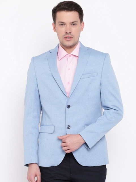 

Blackberrys Blue Woven Design Slim Fit Single-Breasted Casual Blazer