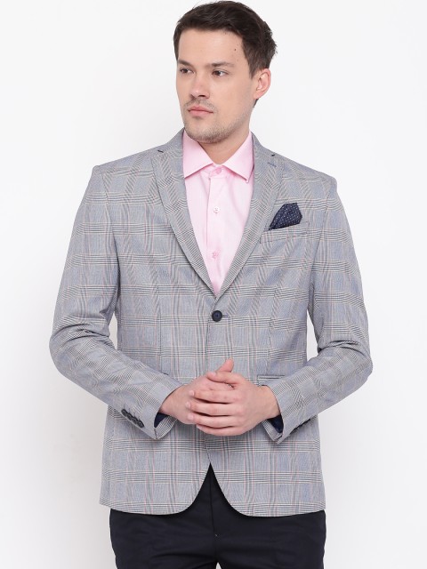 

Blackberrys Blue Slim Fit Checked Single-Breasted Smart Casual Blazer