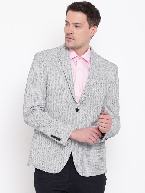 

Blackberrys White & Black Self-Design Single-Breasted Slim Fit Formal Blazer