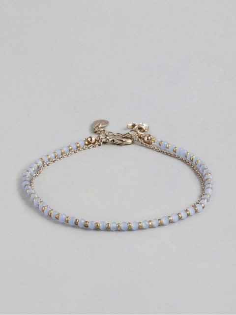 

Accessorize Blue & Gold-Toned Beaded & Stone-Studded Dual Stranded Bracelet
