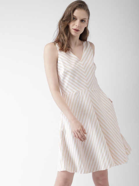 

Tommy Hilfiger Women White & Beige Striped A-line Dress