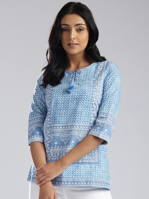 

W Women Blue Printed Top