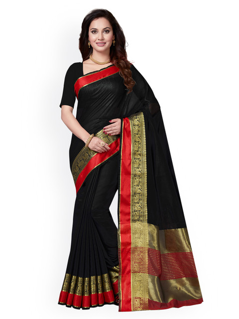 

Ishin Black & Red Silk Cotton Woven Design Saree