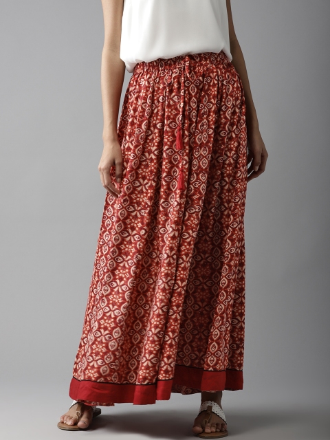 

Moda Rapido Maroon & Beige Printed Maxi Flared Skirt
