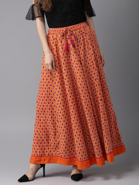 

Moda Rapido Orange & Magenta Printed Maxi Flared Skirt