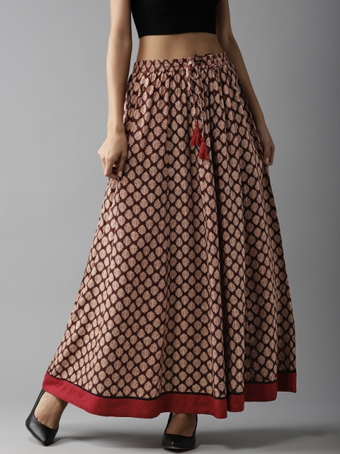 

Moda Rapido Beige & Coffee Brown Printed Maxi Flared Skirt