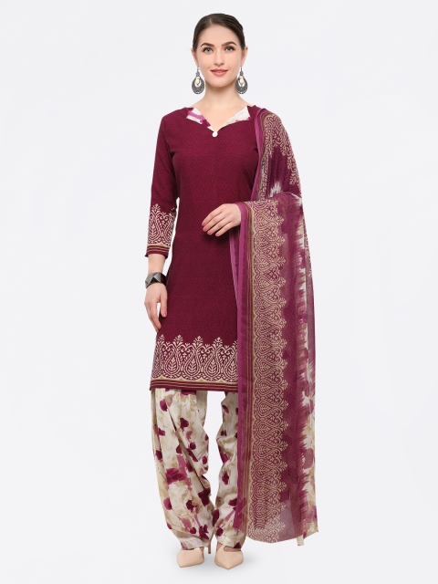 

Rajnandini Maroon & Off-White Poly Crepe Unstitched Dress Material
