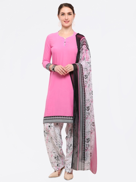

Rajnandini Pink & White Poly Crepe Unstitched Dress Material