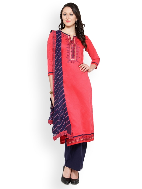 

Kvsfab Coral & Blue Pure Cotton Unstitched Dress Material