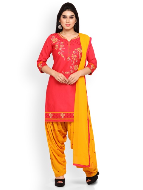 

Kvsfab Pink & Yellow Pure Cotton Unstitched Dress Material