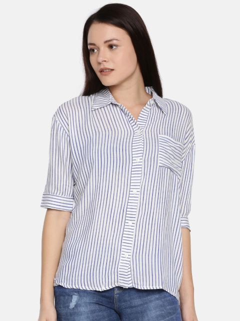 

Lee Cooper Women Blue & White Striped Casual Shirt