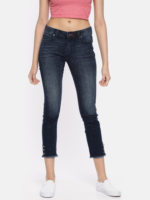

Lee Cooper Women Navy Blue Slim Fit Low-Rise Low Distress Stretchable Jeans