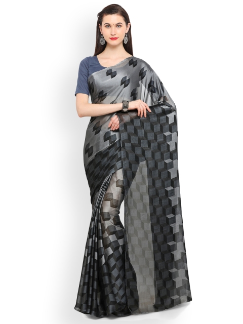 

Four Seasons Grey & Black Poly Crepe Printed Saree