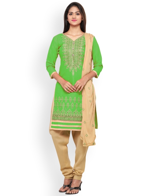 

Satrani Green & Beige Cotton Blend Unstitched Dress Material