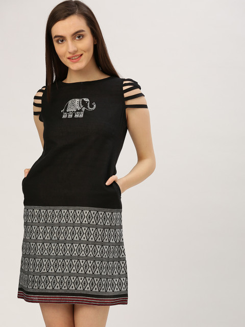 

Jaipur Kurti Women Black Printed Sheath Dress