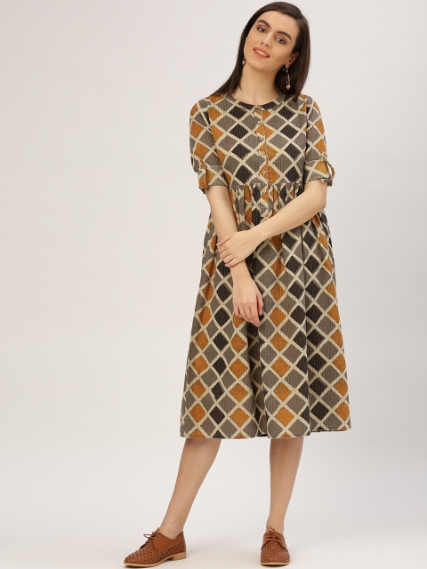 

Jaipur Kurti Women Mustard Printed Fit and Flare Dress
