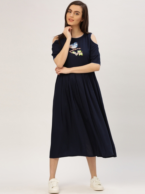 

Jaipur Kurti Women Navy Blue Solid Fit and Flare Dress