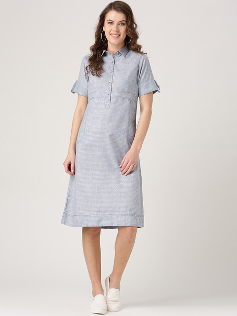 

Jaipur Kurti Women Blue Self-Design Shirt Dress