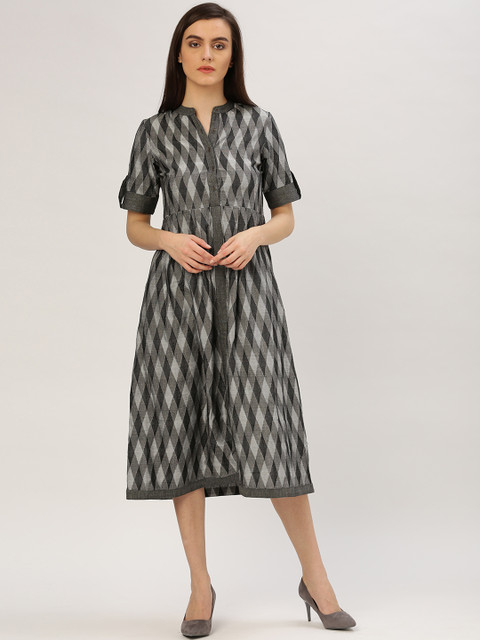 

Jaipur Kurti Women Grey Self-Design Fit and Flare Dress