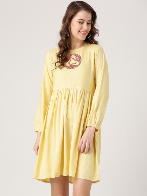 

Jaipur Kurti Women Yellow Solid Fit and Flare Dress