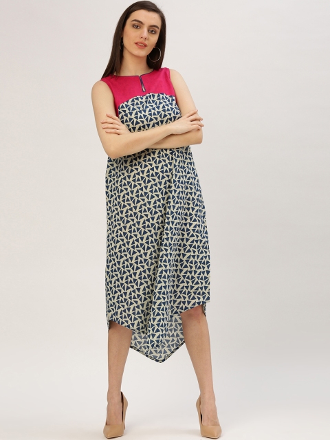 

Jaipur Kurti Women Blue & Off White Printed A-Line Dress