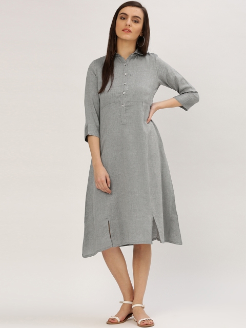 

Jaipur Kurti Women Black Chevron Shirt Dress with Vents at Hem