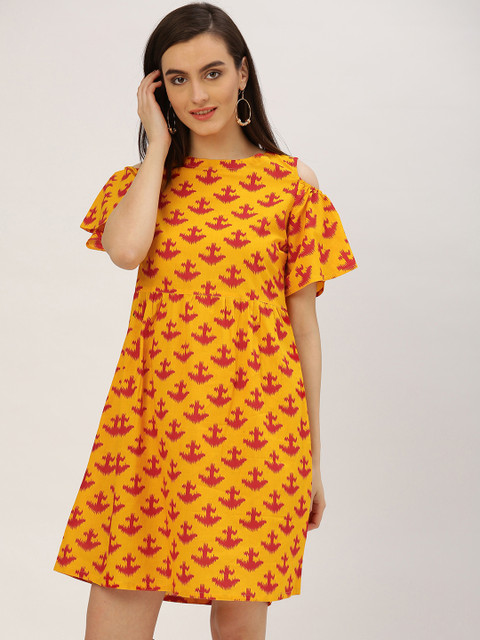 

Jaipur Kurti Women Yellow Printed Fit and Flare Dress