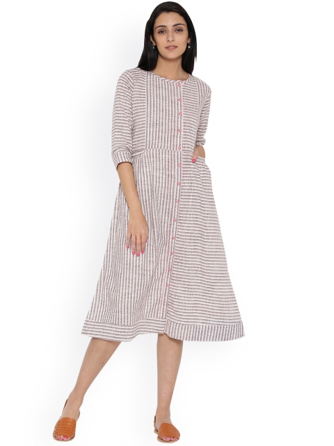 

Jaipur Kurti Women White Striped Fit and Flare Dress